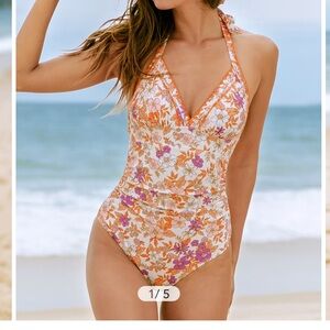 CUPSHE size Large Flowers At Dusk 70s One-Piece Swimsuit NEW